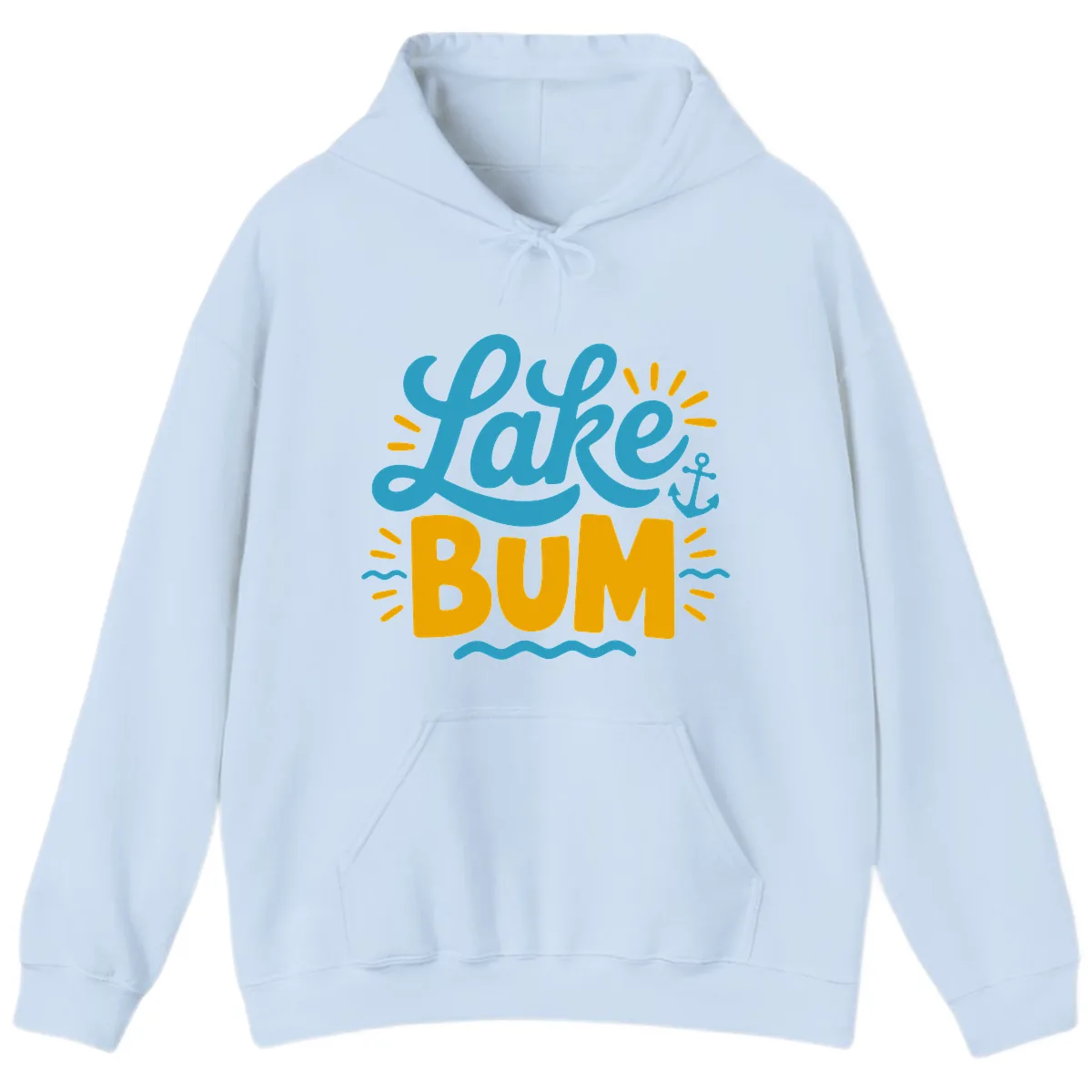 Lake Bum Typography Design Hoodie in Light Blue