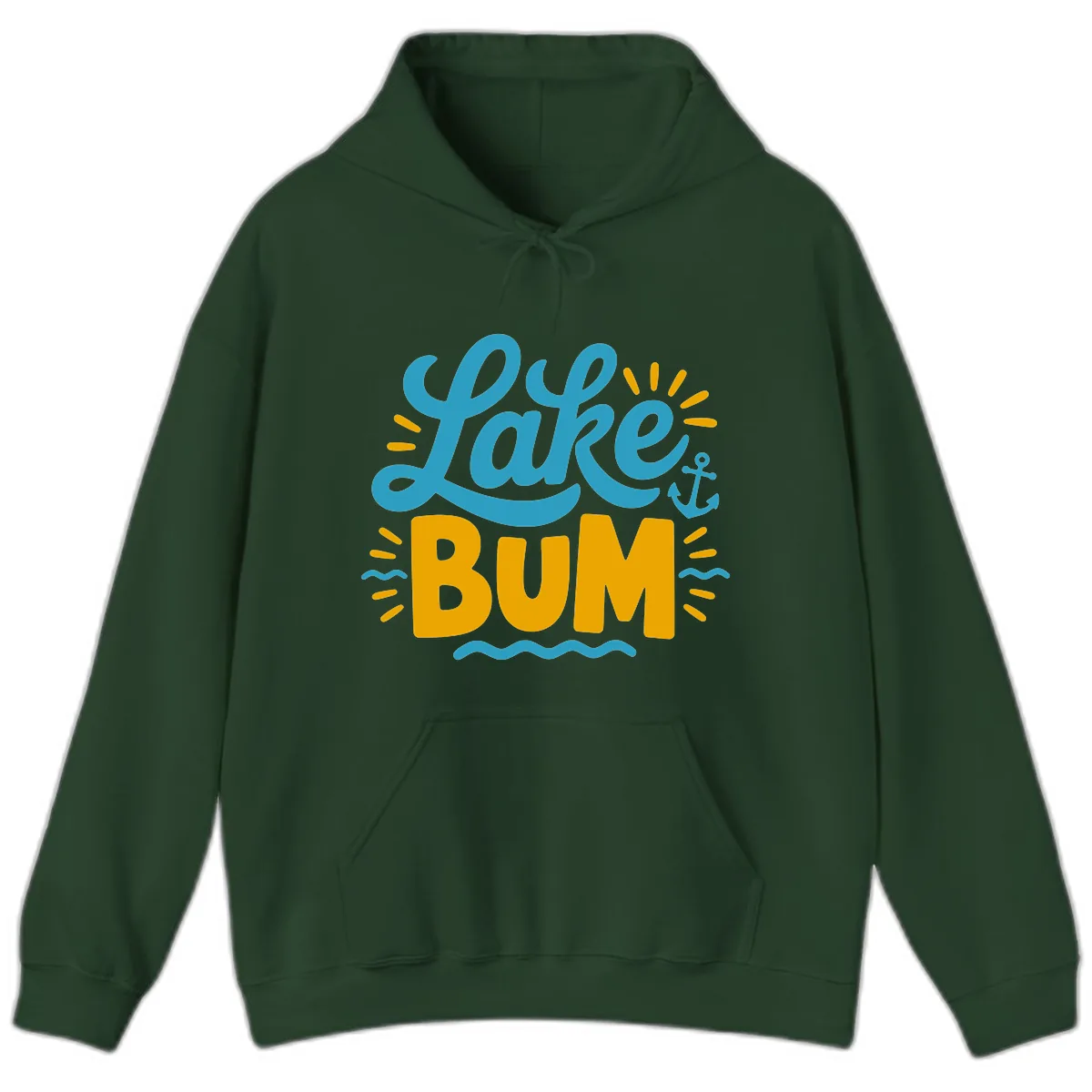 Lake Bum Typography Design Hoodie in Forest Green