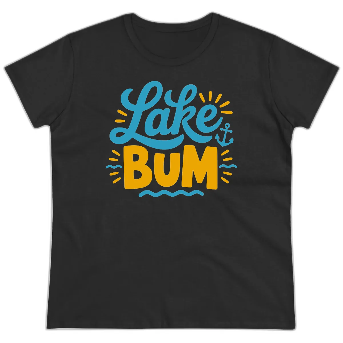 Lake Bum Typography Design Ladies Tee in Black