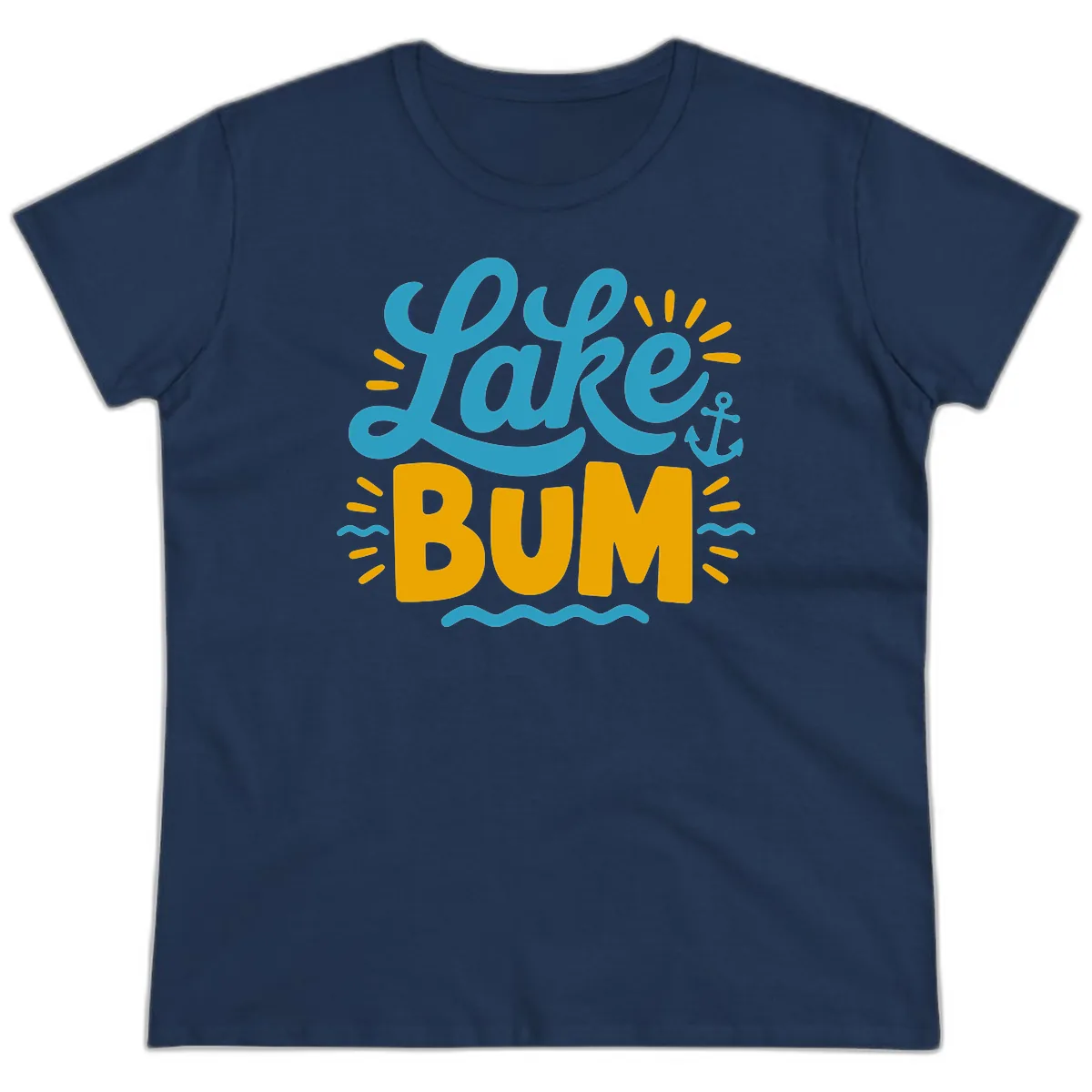Lake Bum Typography Design Ladies Tee in Navy