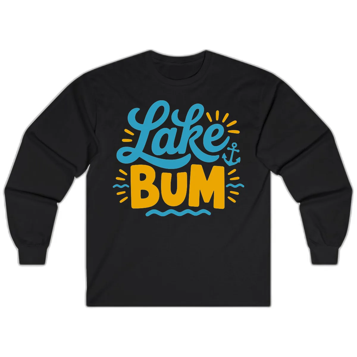Lake Bum Typography Design Long Sleeve in Black