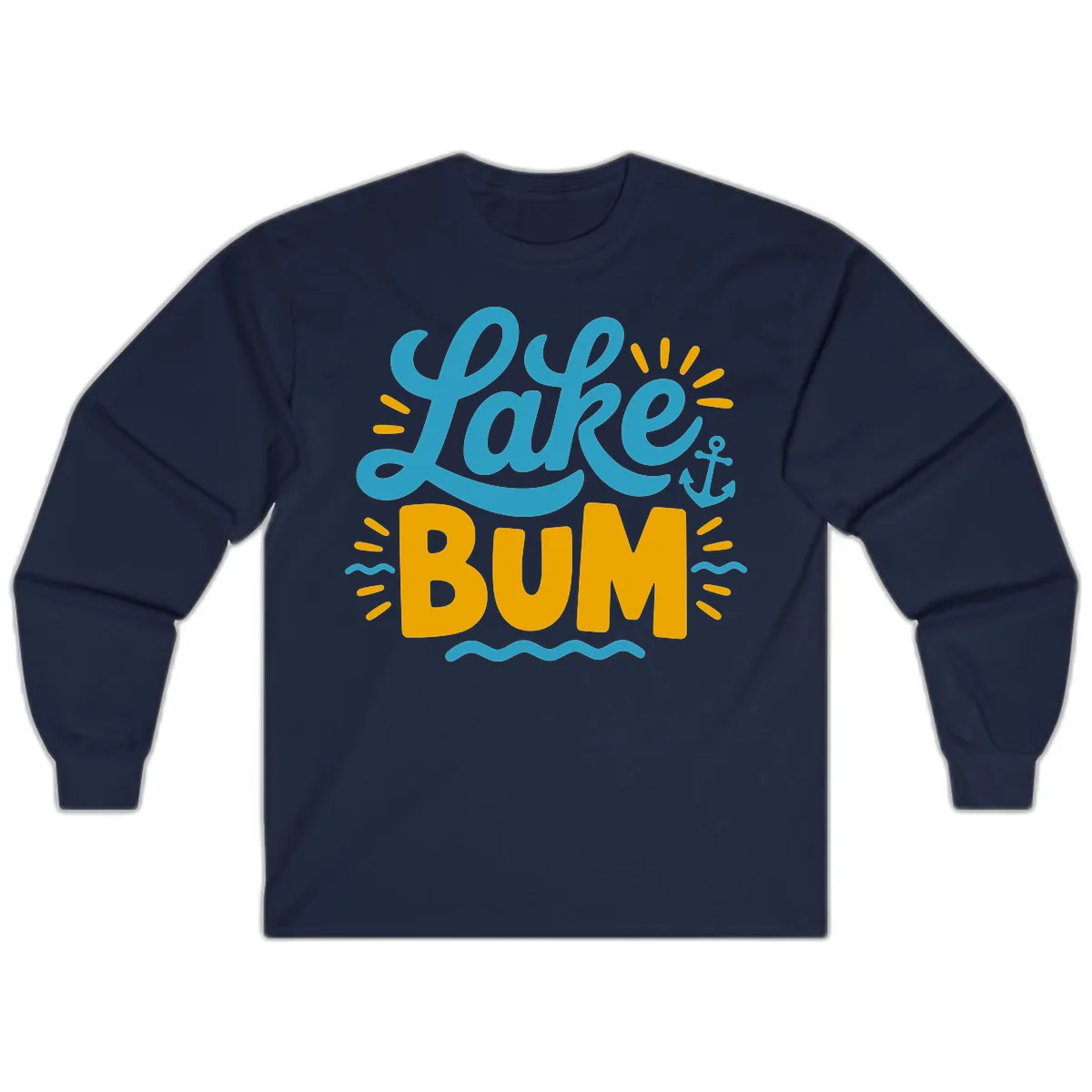 Lake Bum Typography Design Long Sleeve in Navy