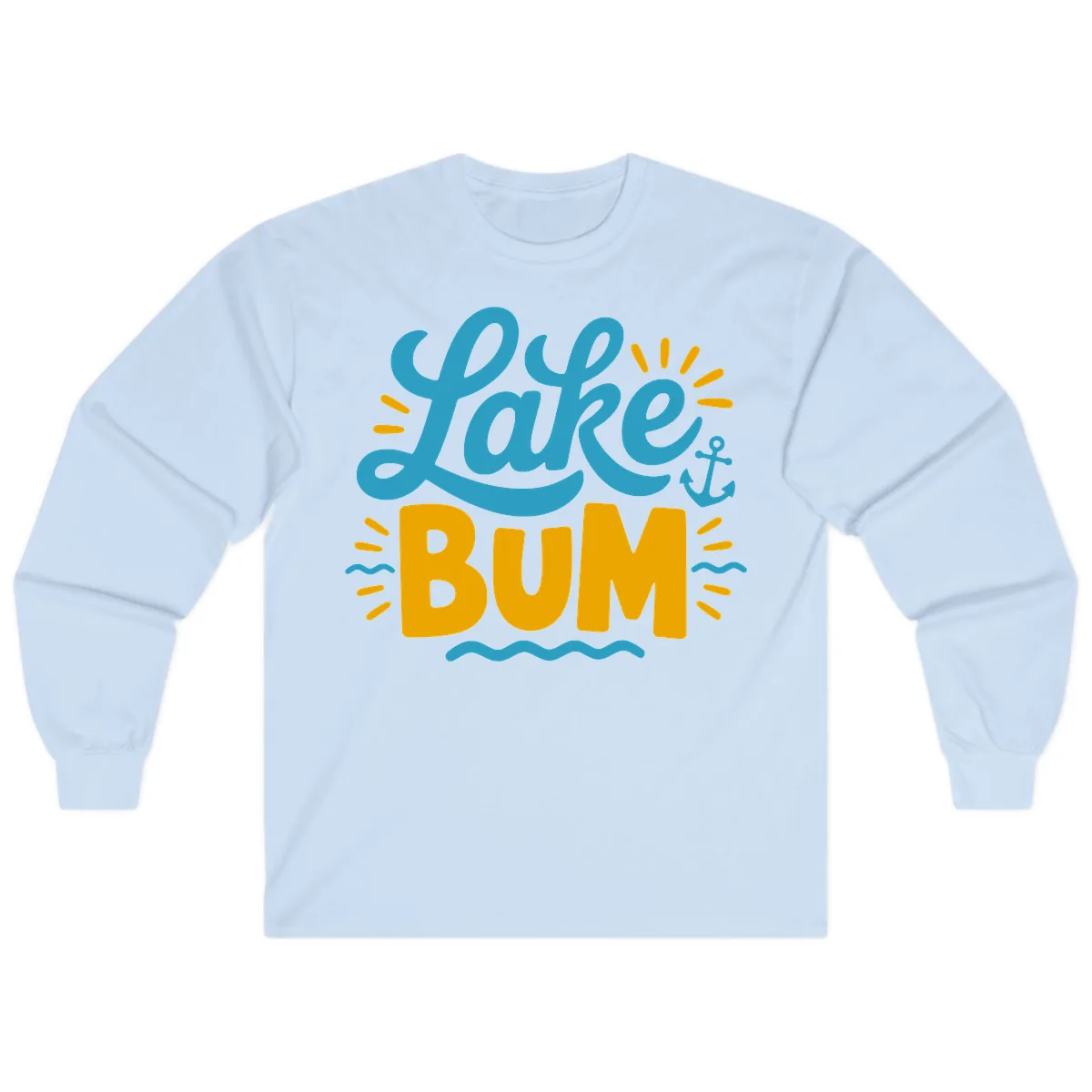 Lake Bum Typography Design Long Sleeve in Light Blue
