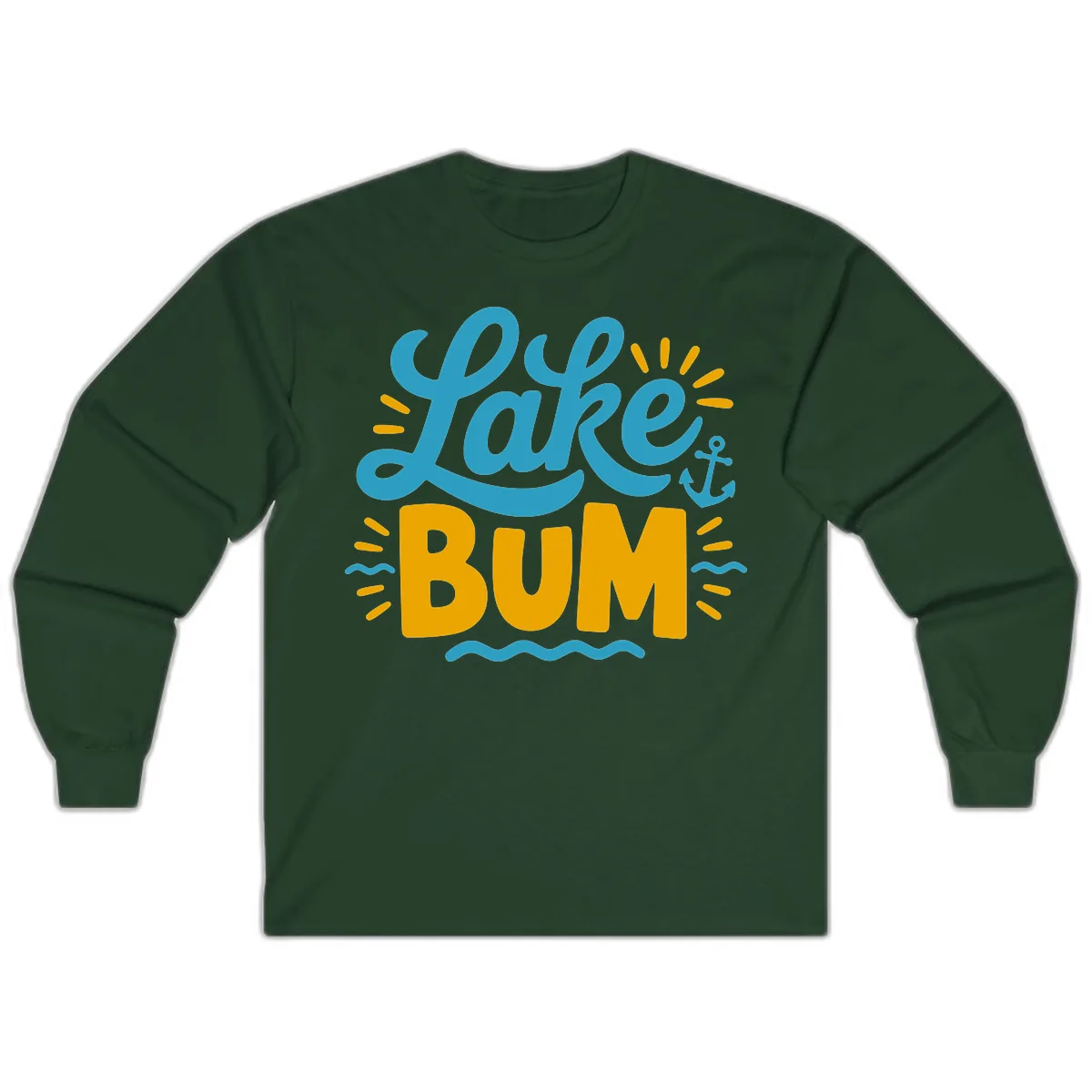 Lake Bum Typography Design Long Sleeve in Forest Green
