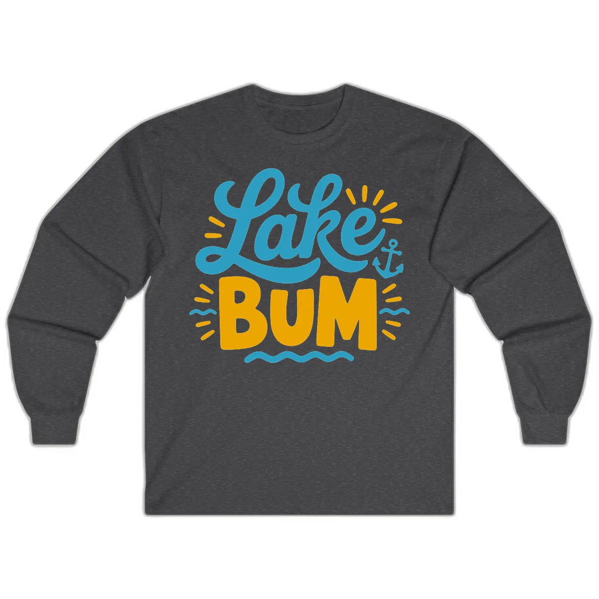 Lake Bum Typography Design Long Sleeve in Dark Heather