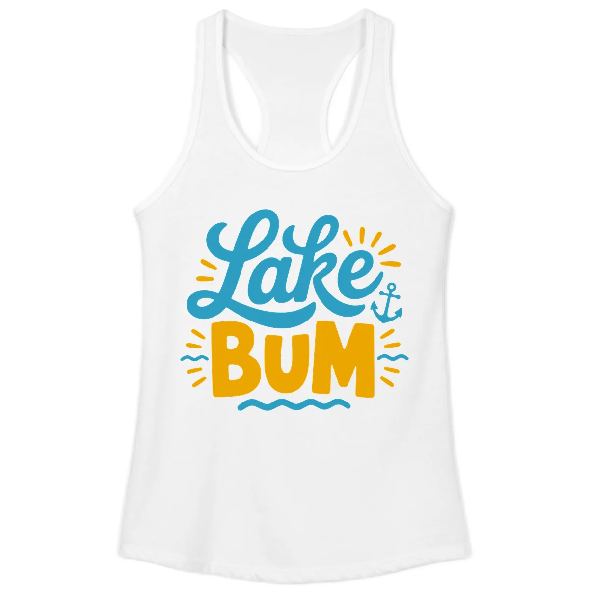 Lake Bum Typography Design Ladies Tank in White