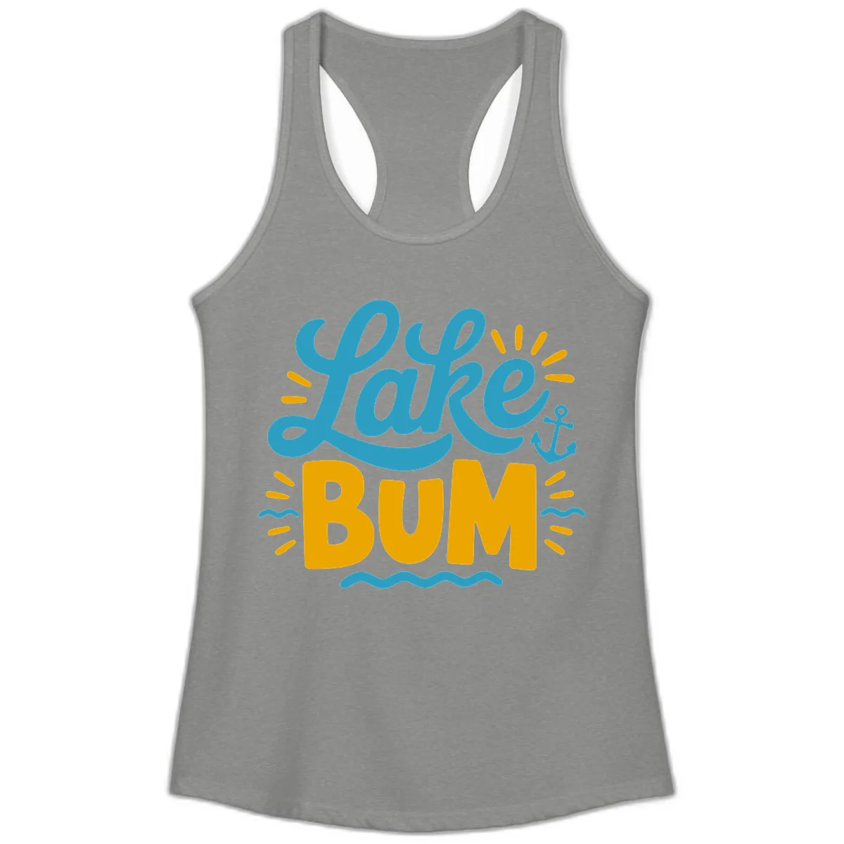 Lake Bum Typography Design Ladies Tank in Heather Grey