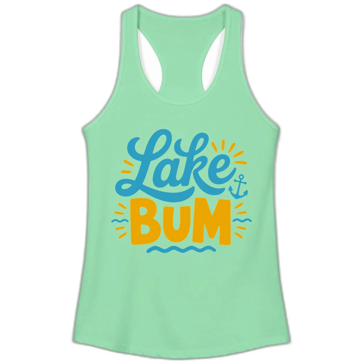 Lake Bum Typography Design Ladies Tank in Solid Mint