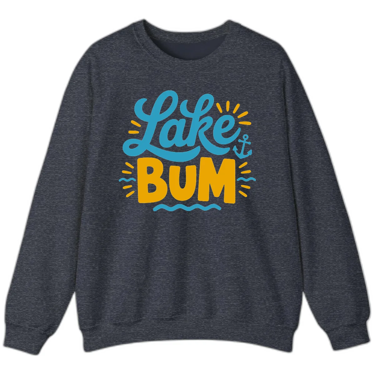 Lake Bum Typography Design Sweatshirt in Heather Sport Dark Navy
