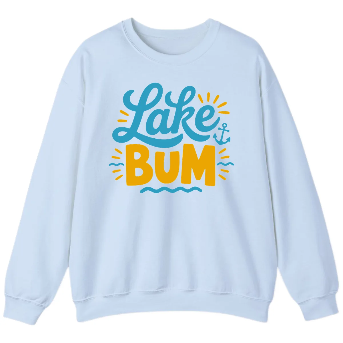 Lake Bum Typography Design Sweatshirt in Light Blue