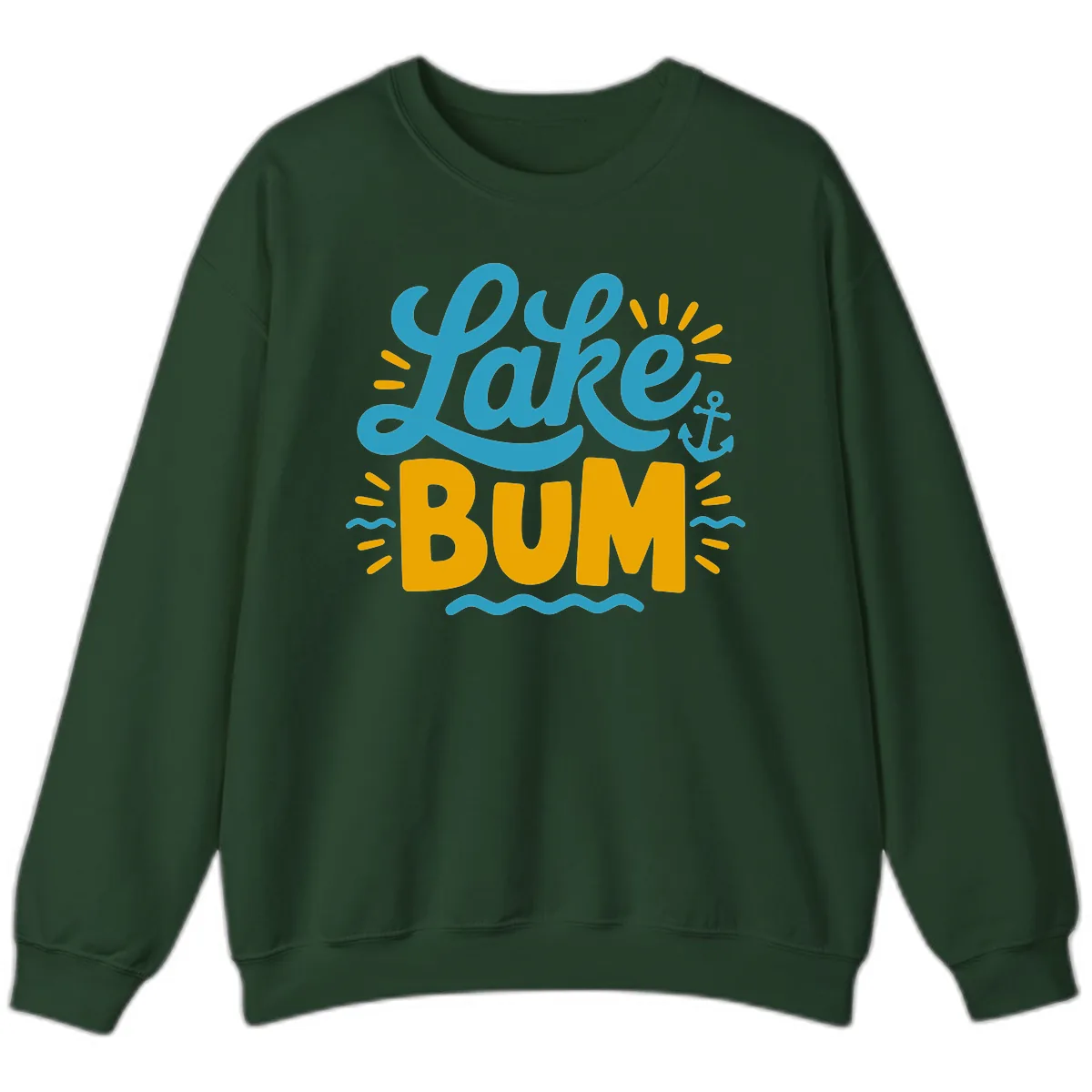 Lake Bum Typography Design Sweatshirt in Forest Green