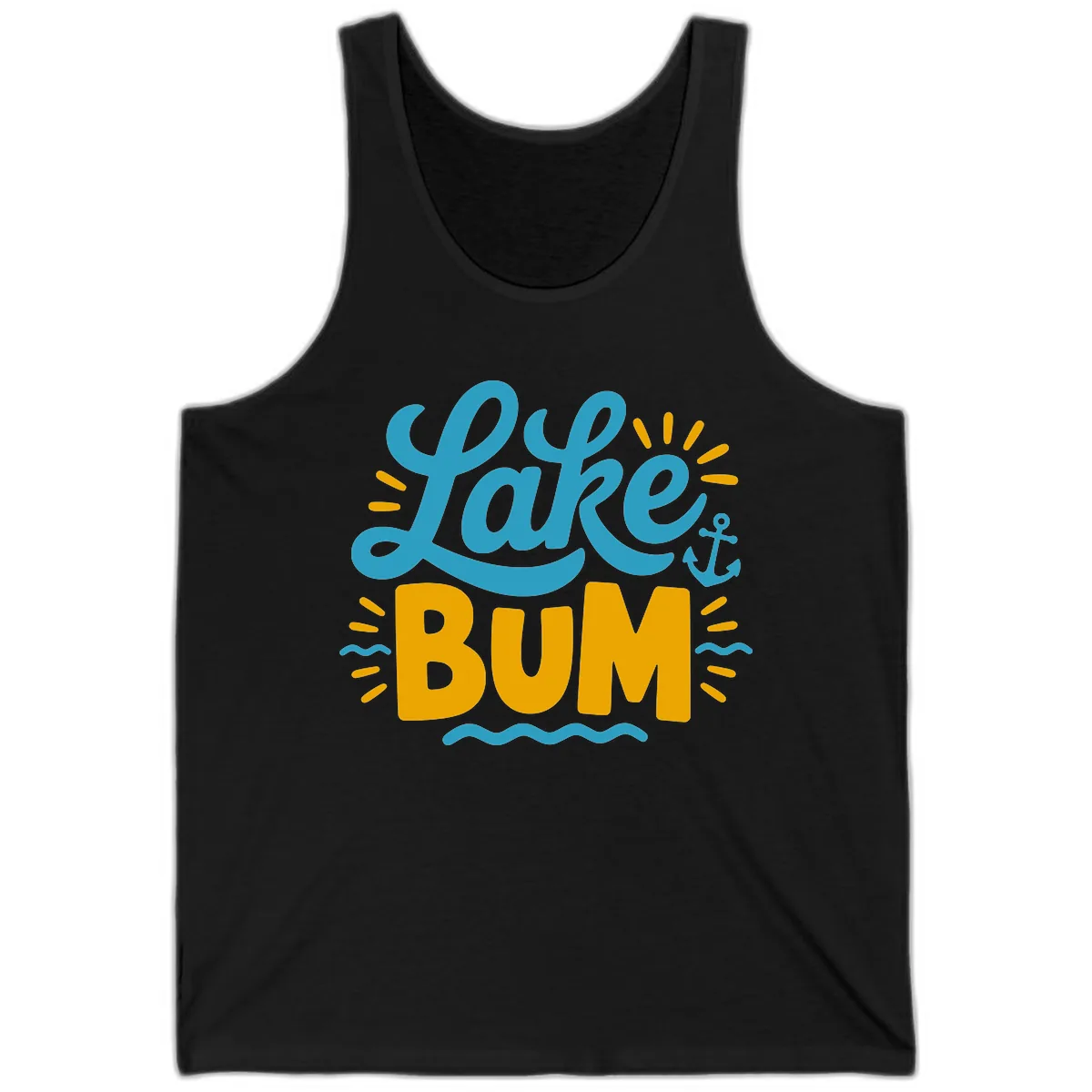 Lake Bum Typography Design Tank in Black