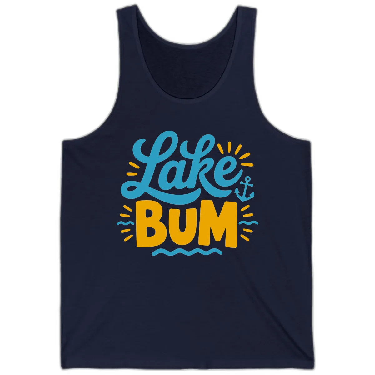 Lake Bum Typography Design Tank in Navy