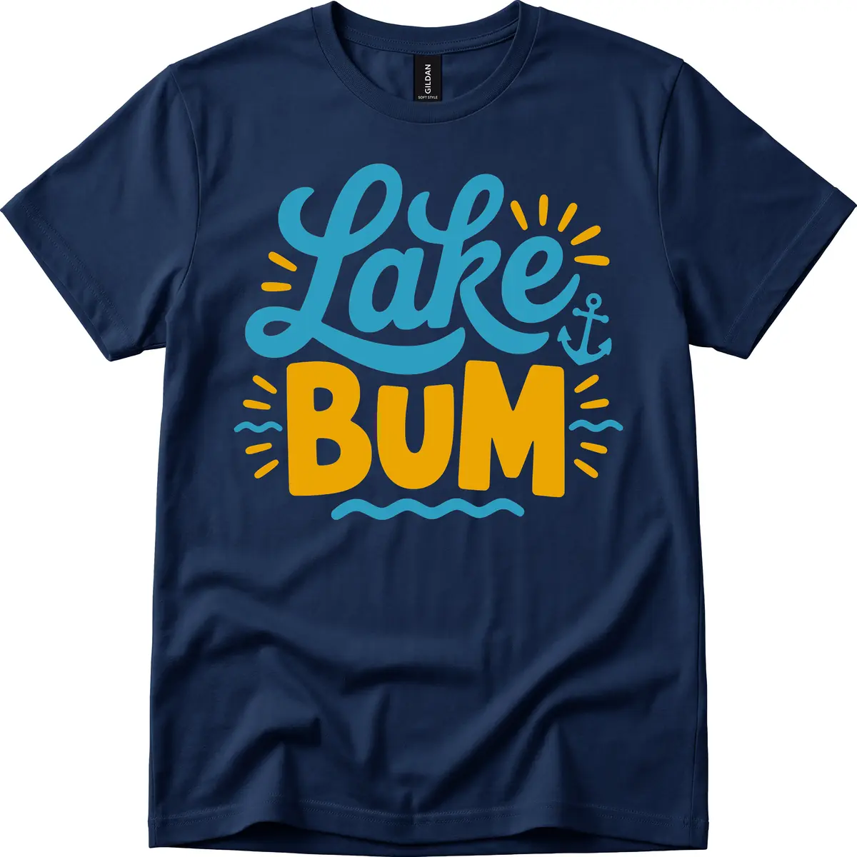 Lake Bum Typography Design T-Shirt in Navy