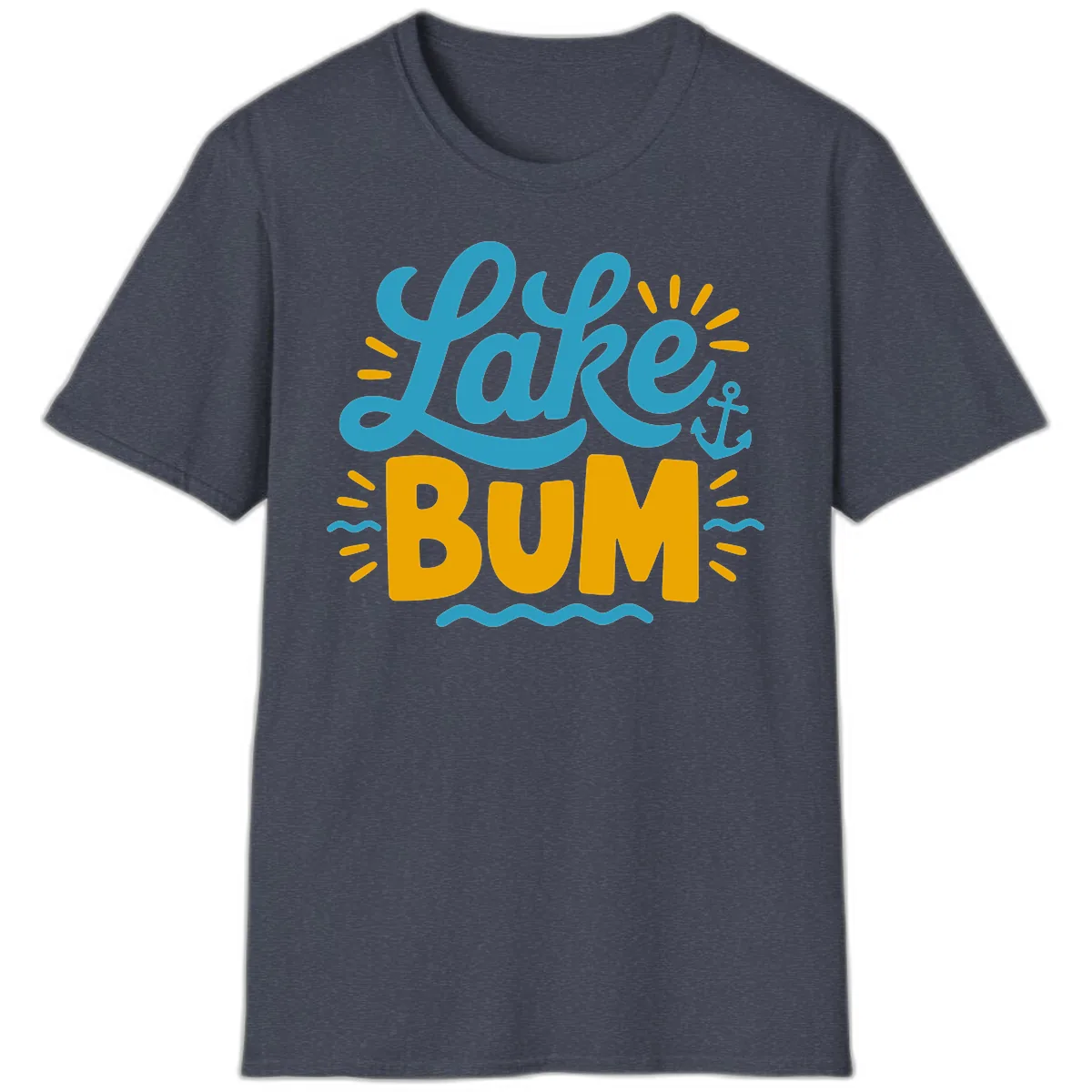 Lake Bum Typography Design T-Shirt in Heather Navy