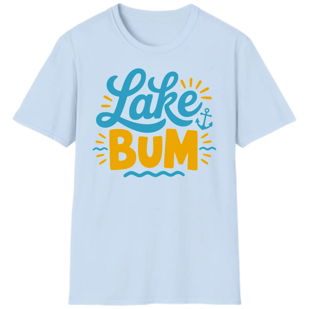 Lake Bum Typography Design T-Shirt in Light Blue