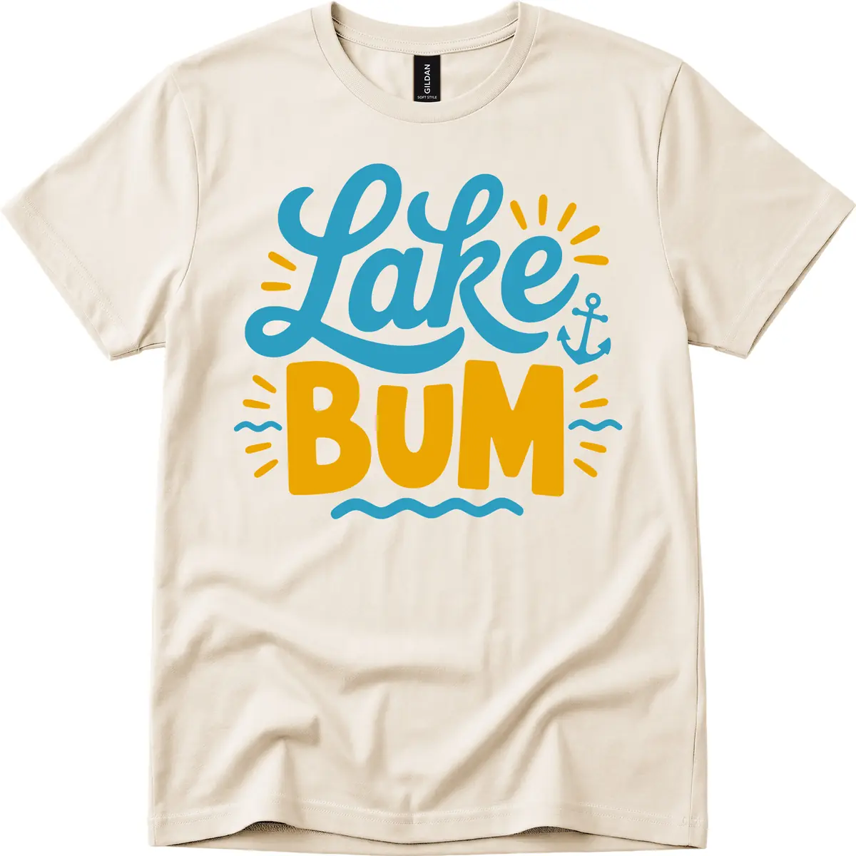 Lake Bum Typography Design T-Shirt in Natural