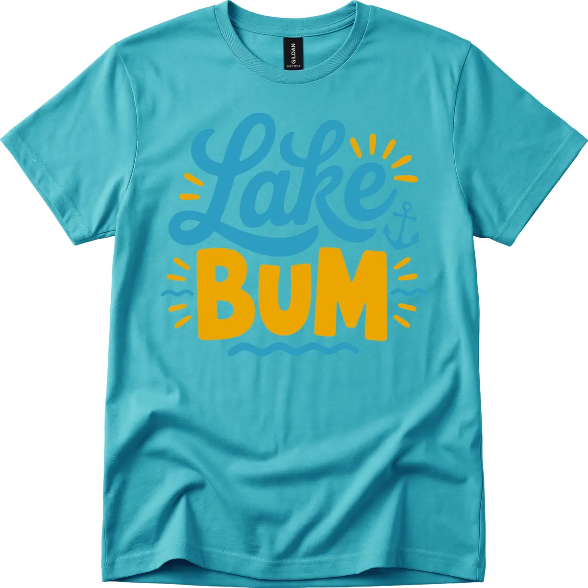 Lake Bum Typography Design T-Shirt in Tropical Blue