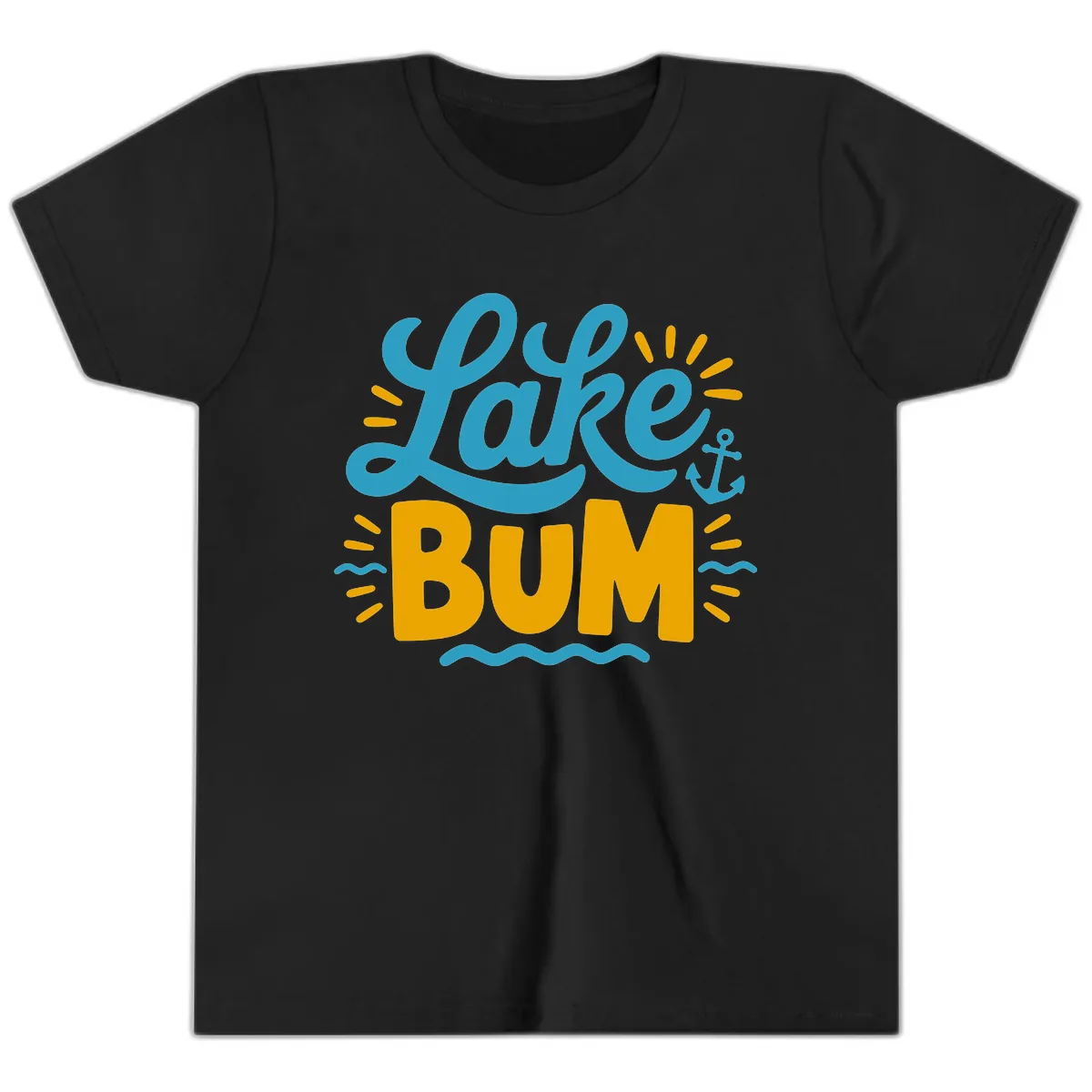 Lake Bum Typography Design Youth T-Shirt in Black