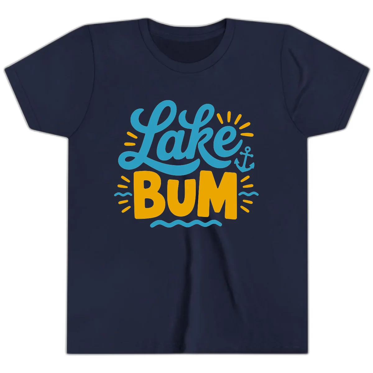 Lake Bum Typography Design Youth T-Shirt in Navy