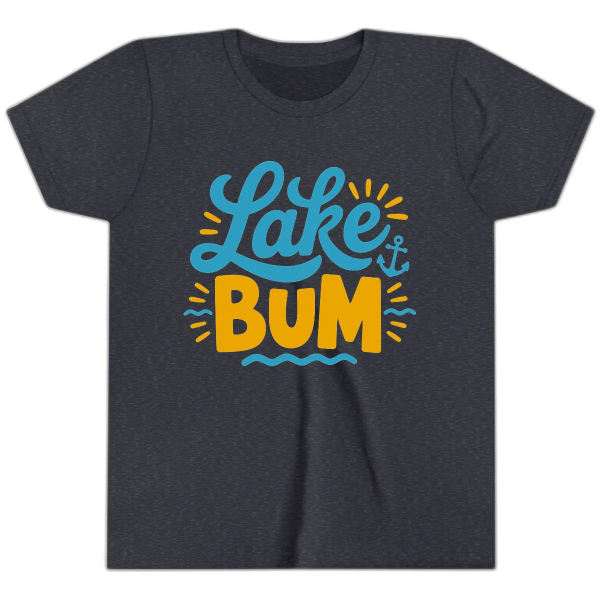 Lake Bum Typography Design Youth T-Shirt in Heather Navy