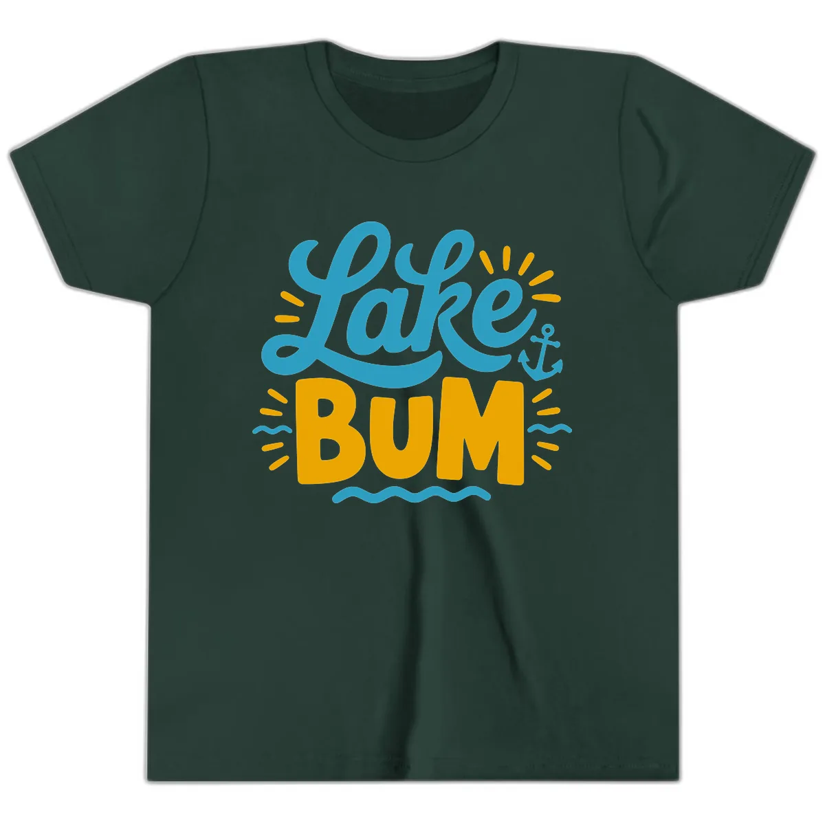 Lake Bum Typography Design Youth T-Shirt in Forest