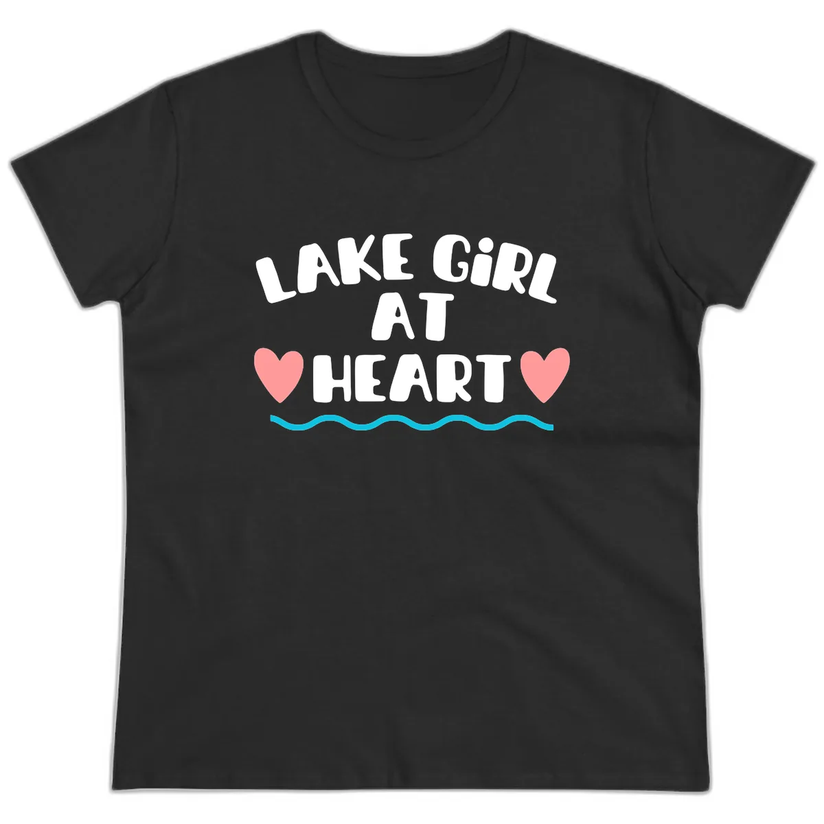 Lake Girl At Heart Design Ladies Tee in Black