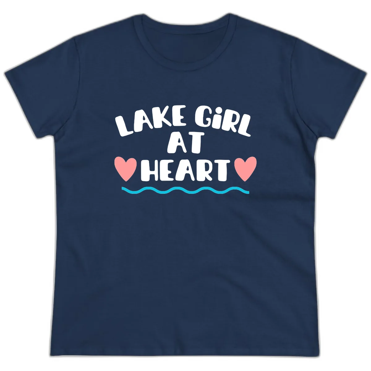 Lake Girl At Heart Design Ladies Tee in Navy