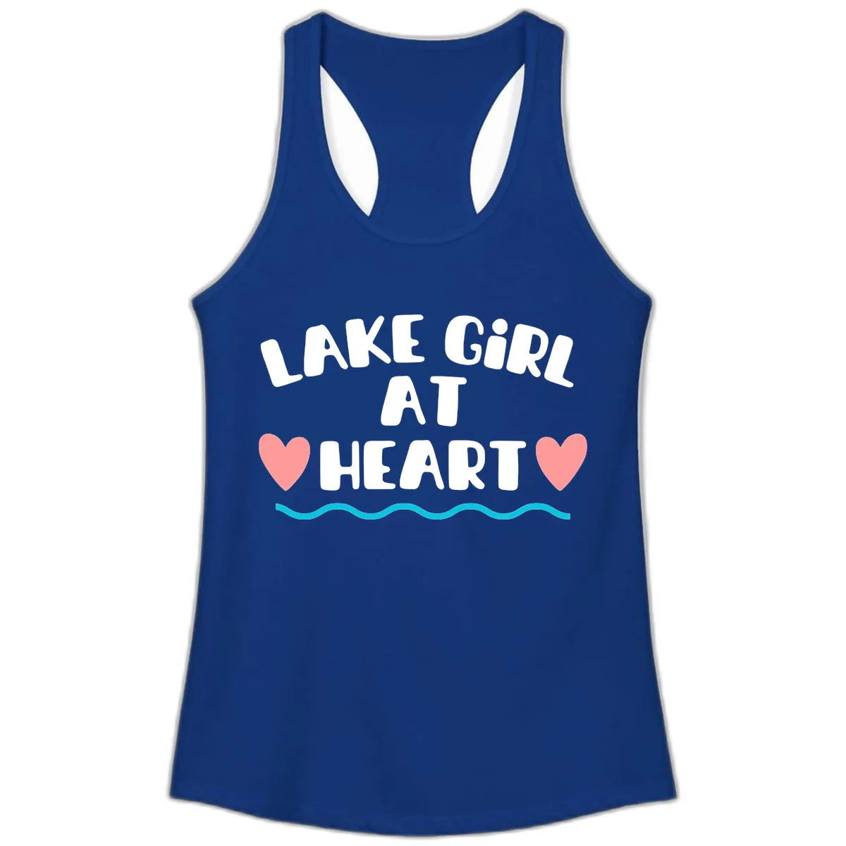 Lake Girl At Heart Design Ladies Tank in Solid Royal