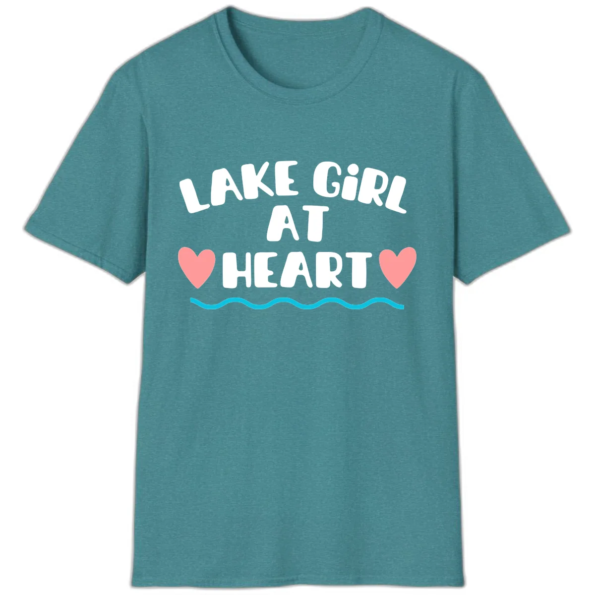 Lake Girl At Heart Design T-Shirt in Heather Galapagos Blue