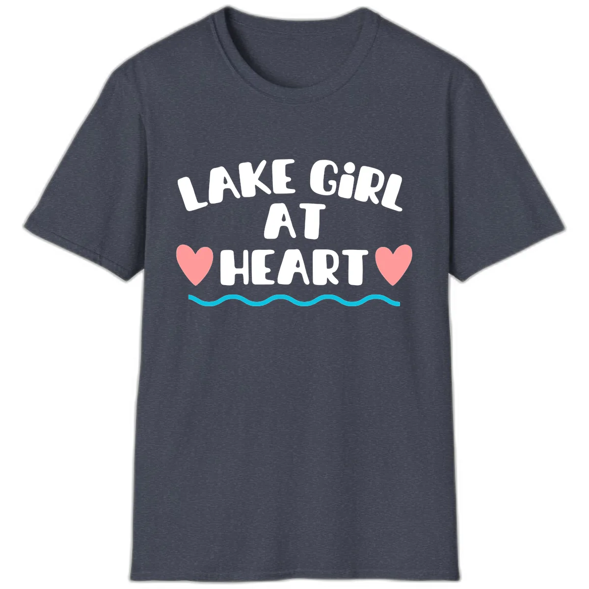 Lake Girl At Heart Design T-Shirt in Heather Navy