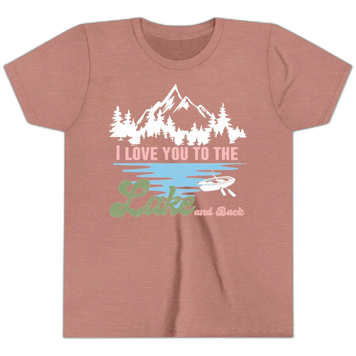 I Love You To The Lake And Back Youth T-Shirt in Heather Mauve