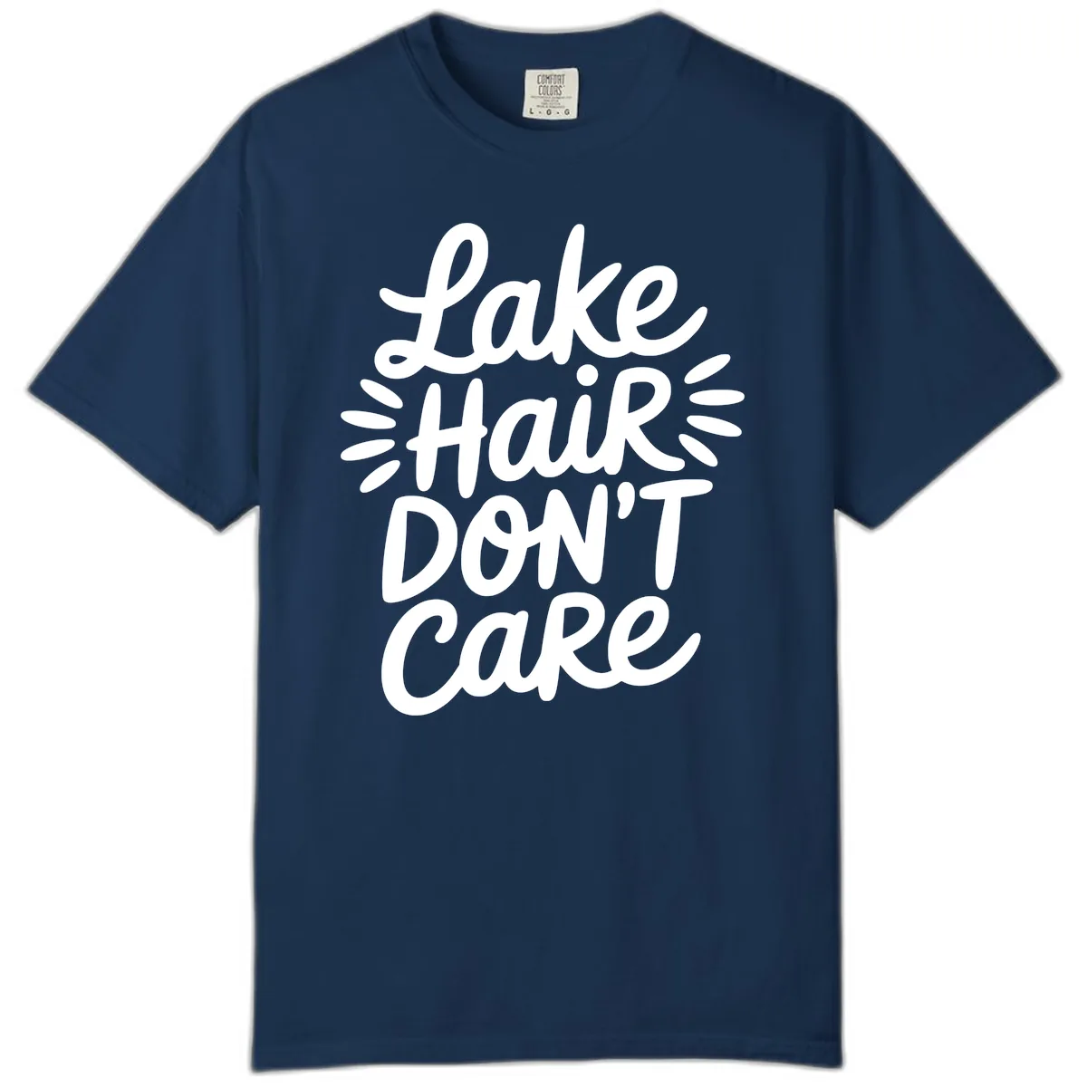 Lake Hair Don't Care Typography Design Comfort Color in Navy