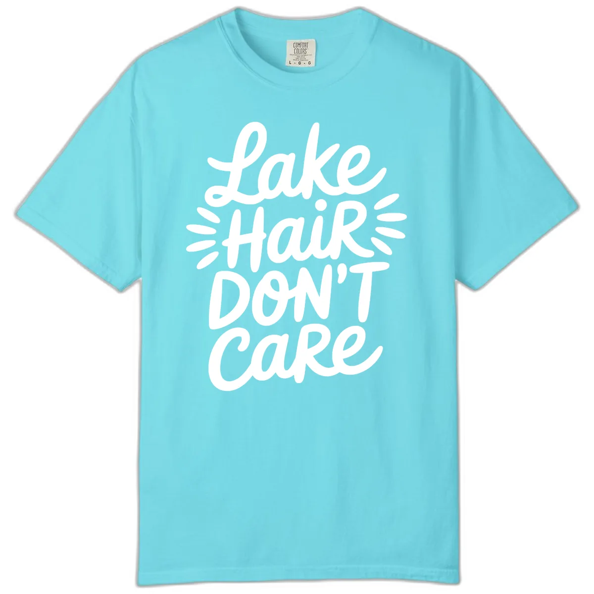 Lake Hair Don't Care Typography Design Comfort Color in Lagoon Blue