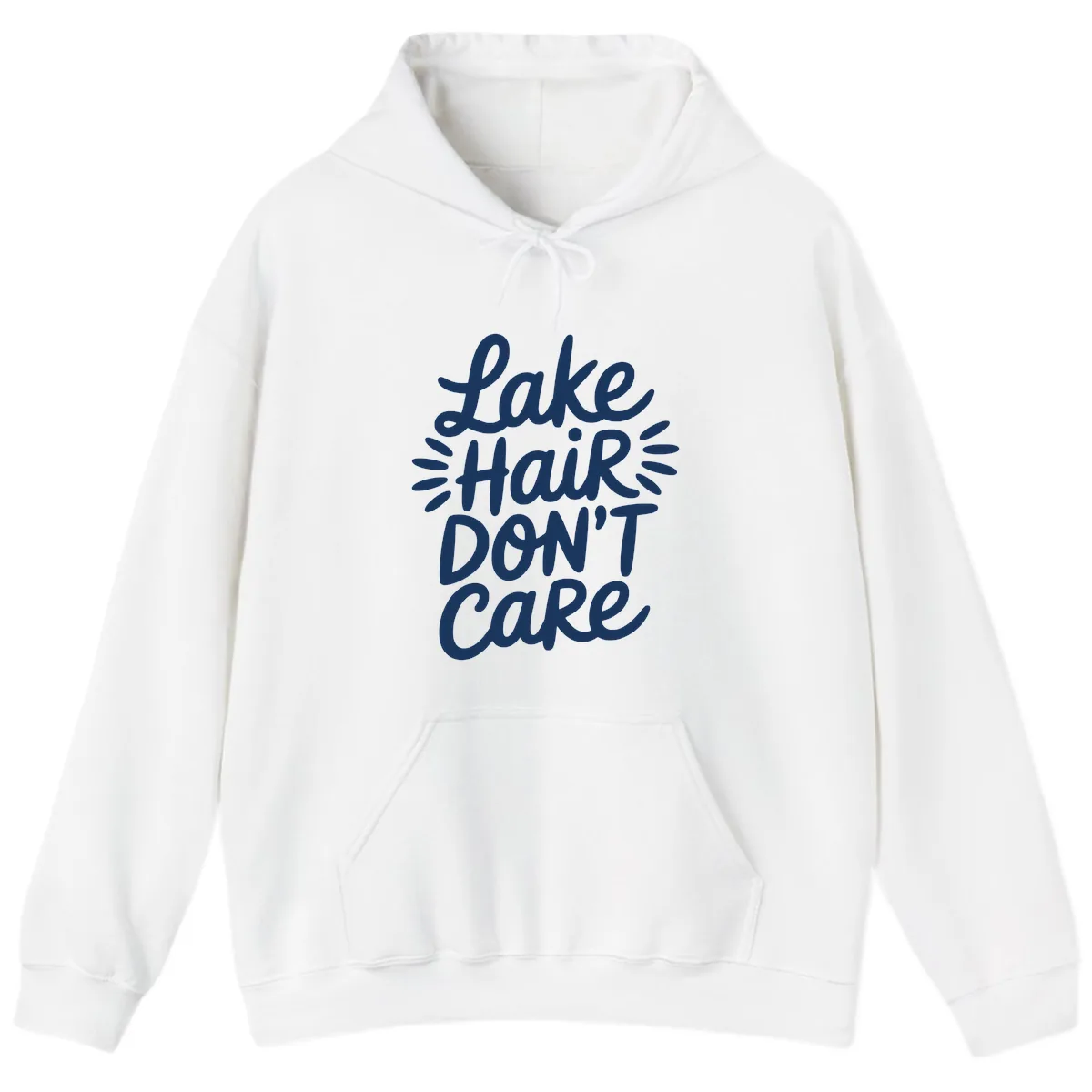 Lake Hair Don't Care Typography Design Hoodie in White