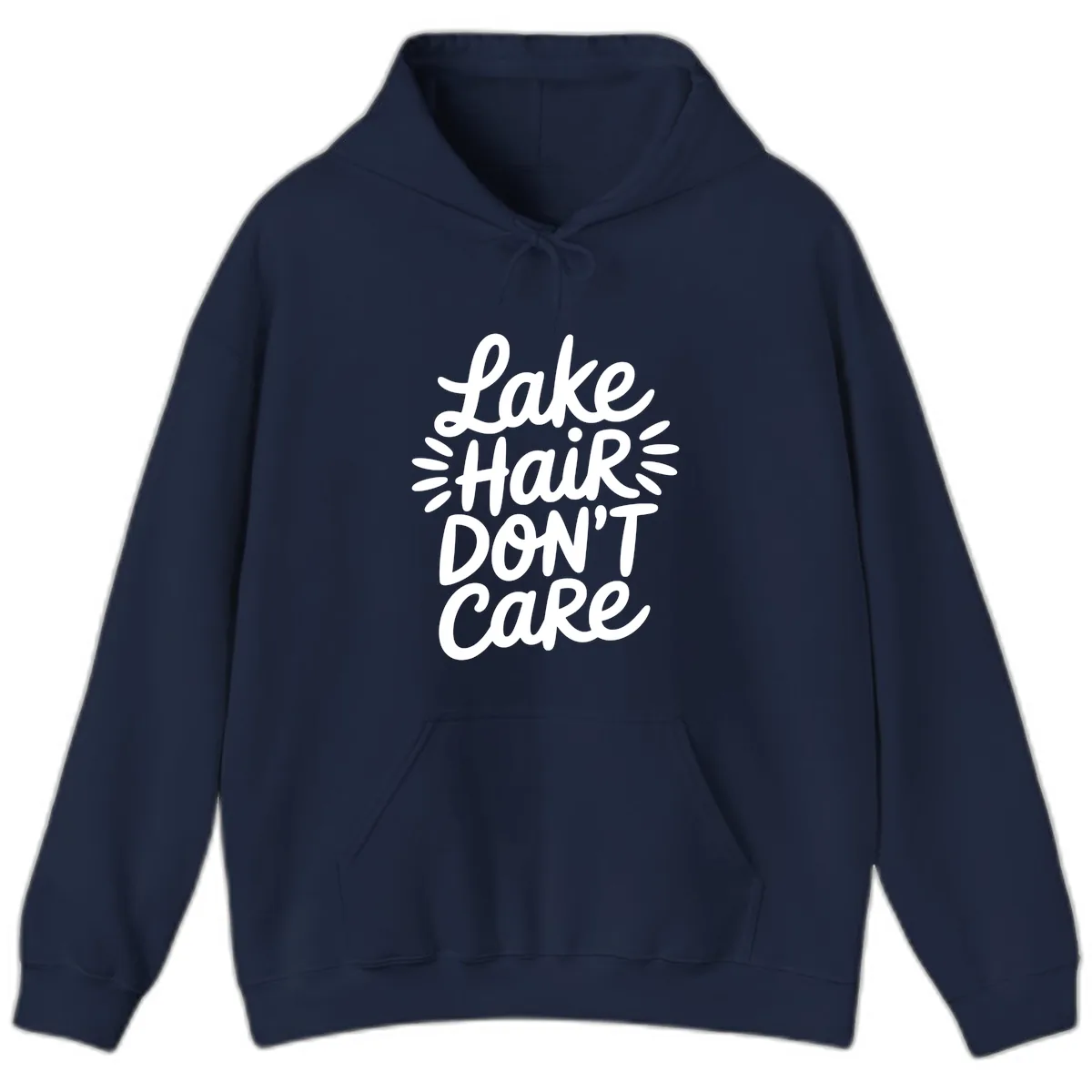 Lake Hair Don't Care Typography Design Hoodie in Navy