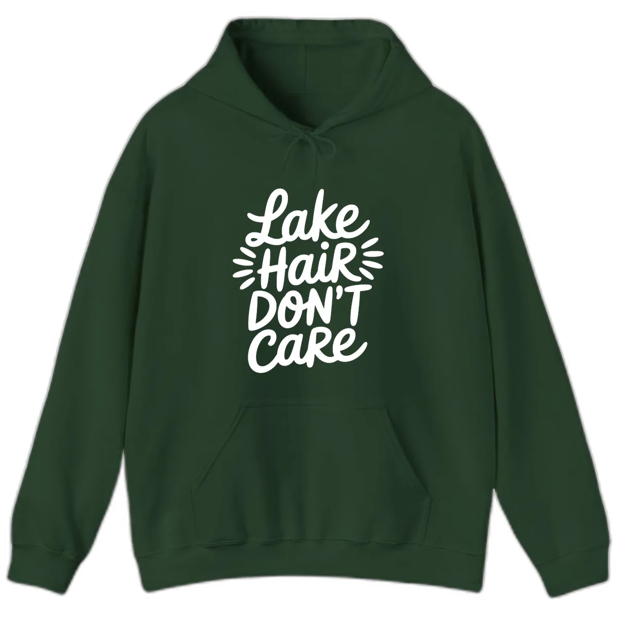 Lake Hair Don't Care Typography Design Hoodie in Forest Green