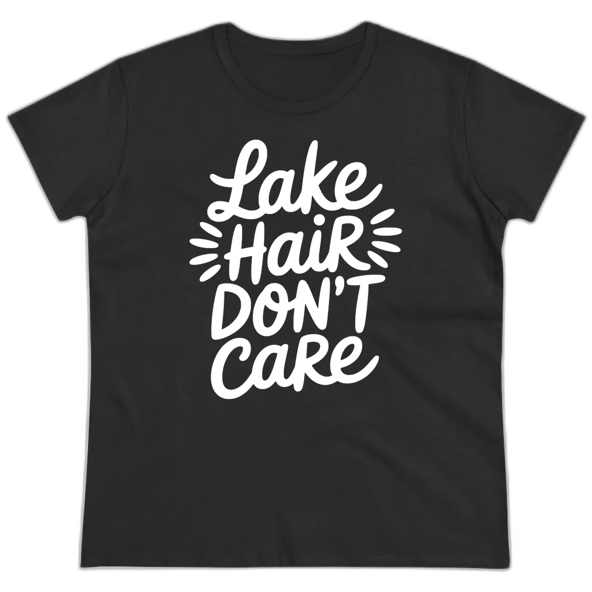 Lake Hair Don't Care Typography Design Ladies Tee in Black
