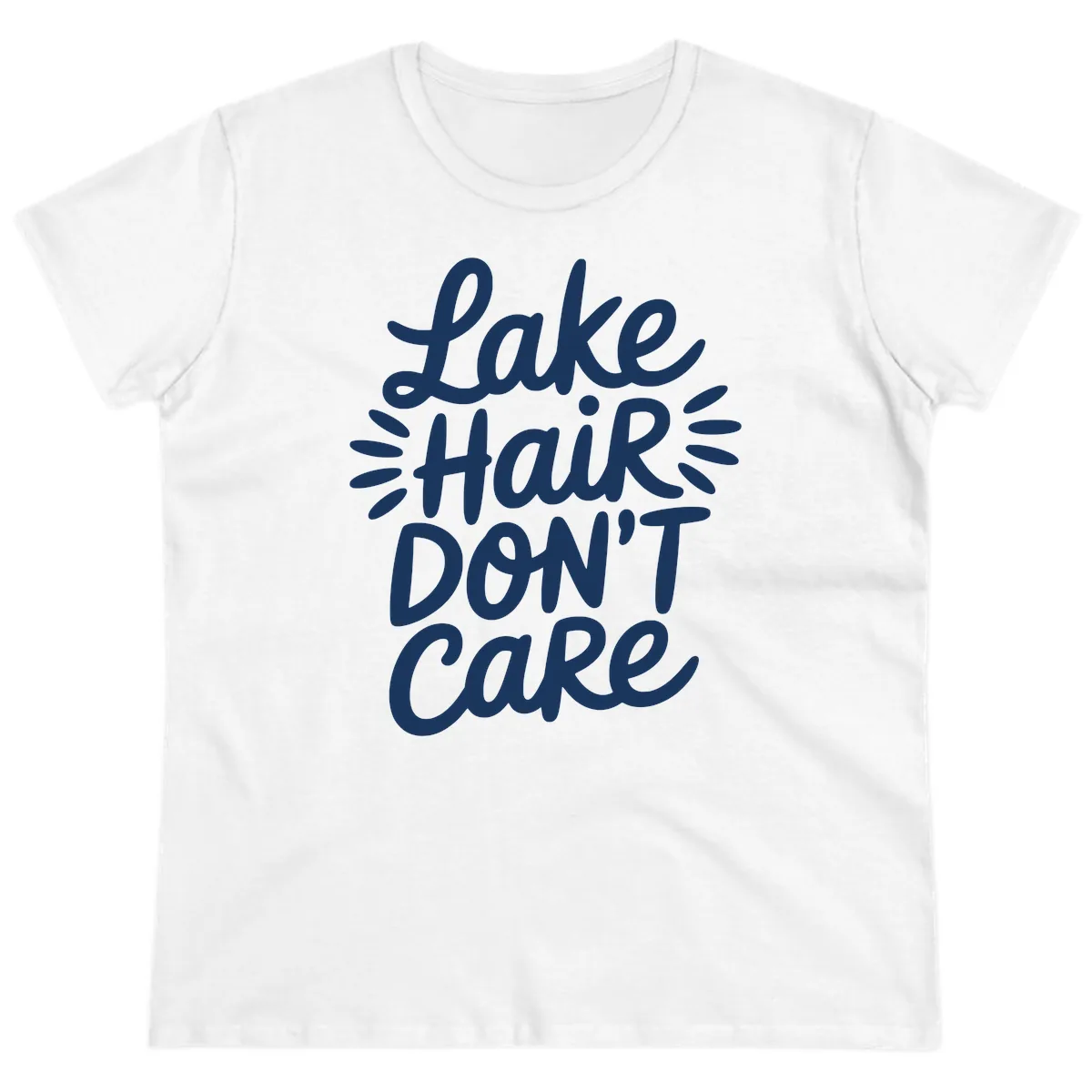 Lake Hair Don't Care Typography Design Ladies Tee in White