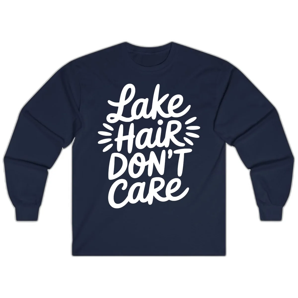 Lake Hair Don't Care Typography Design Long Sleeve in Navy