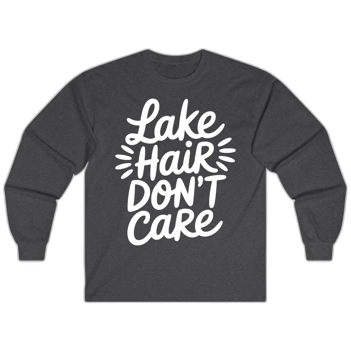 Lake Hair Don't Care Typography Design Long Sleeve in Dark Heather