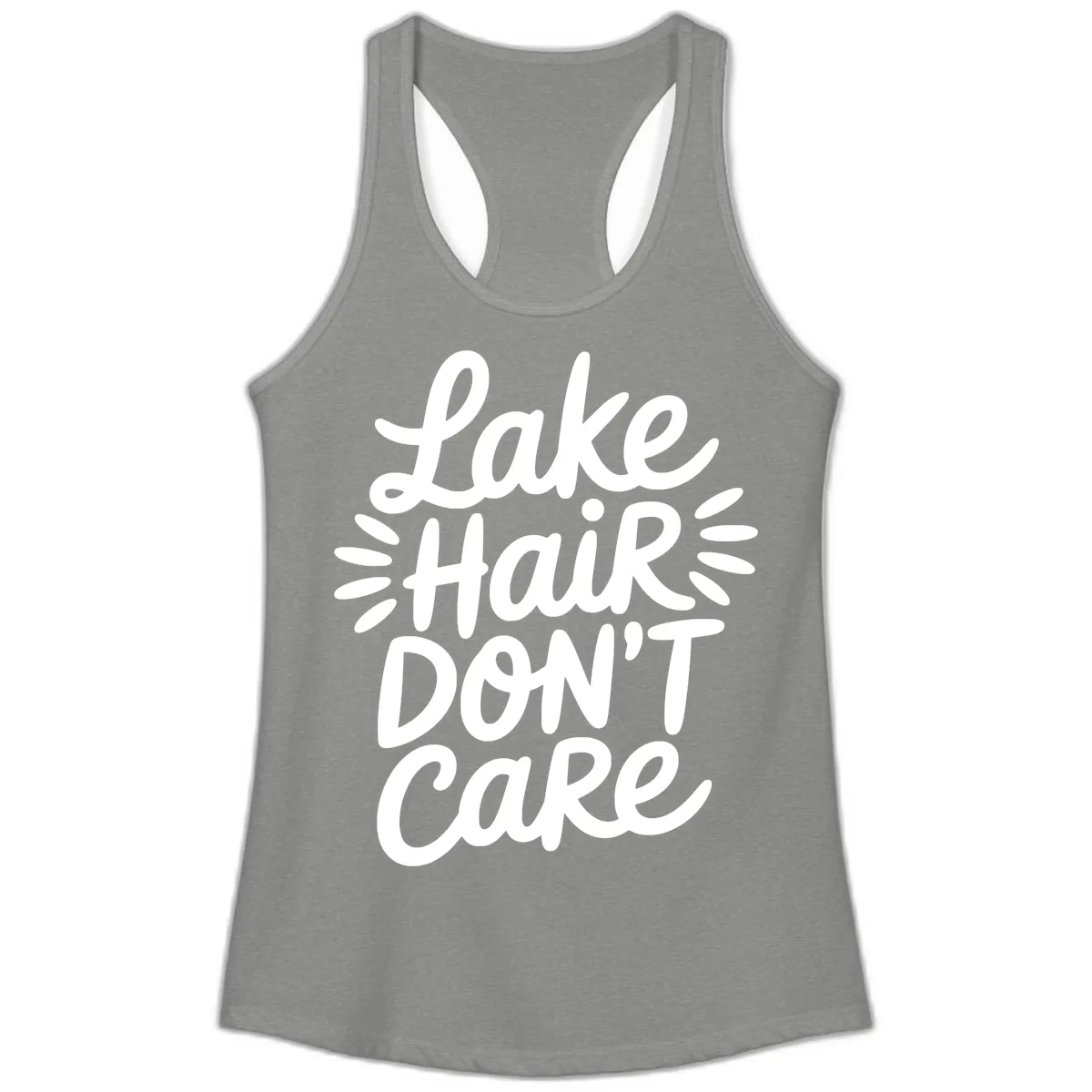 Lake Hair Don't Care Typography Design Ladies Tank in Heather Grey