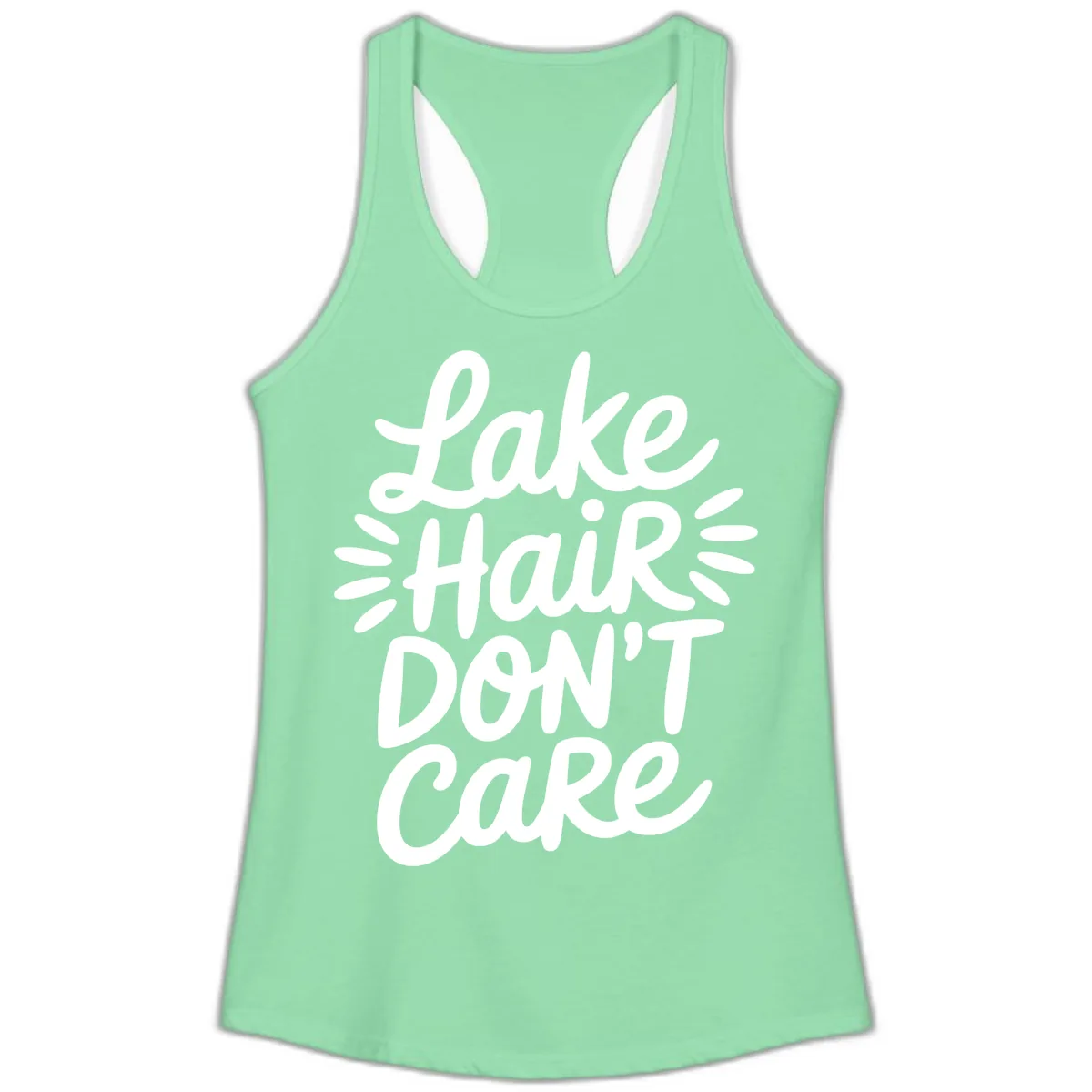 Lake Hair Don't Care Typography Design Ladies Tank in Solid Mint
