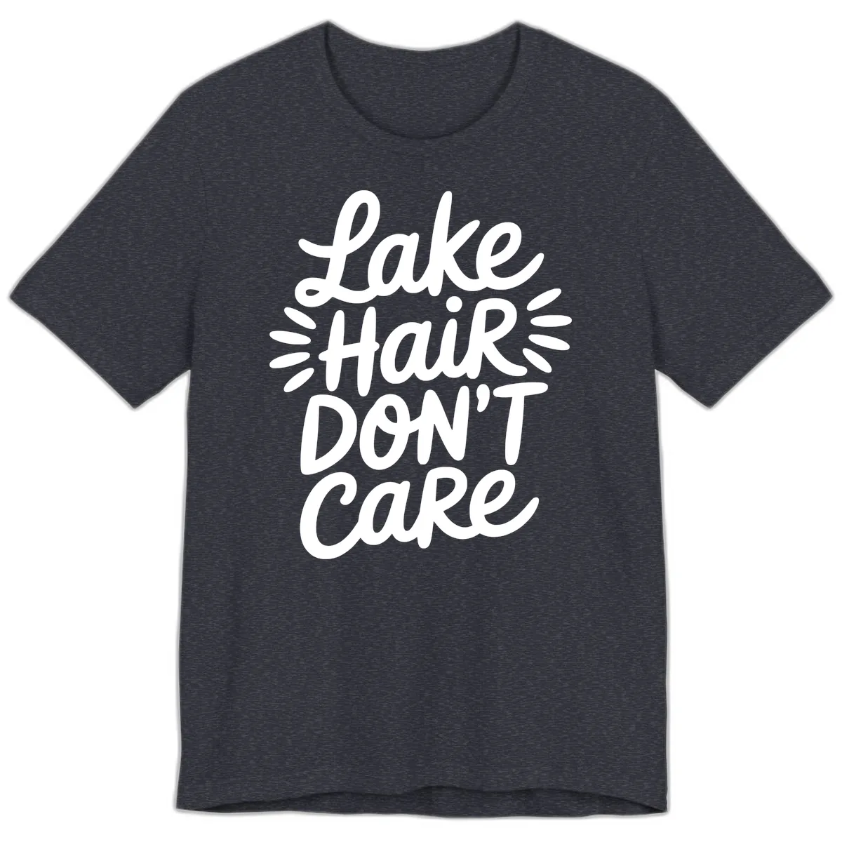 Lake Hair Don't Care Typography Design Premium T-Shirt in Heather Navy