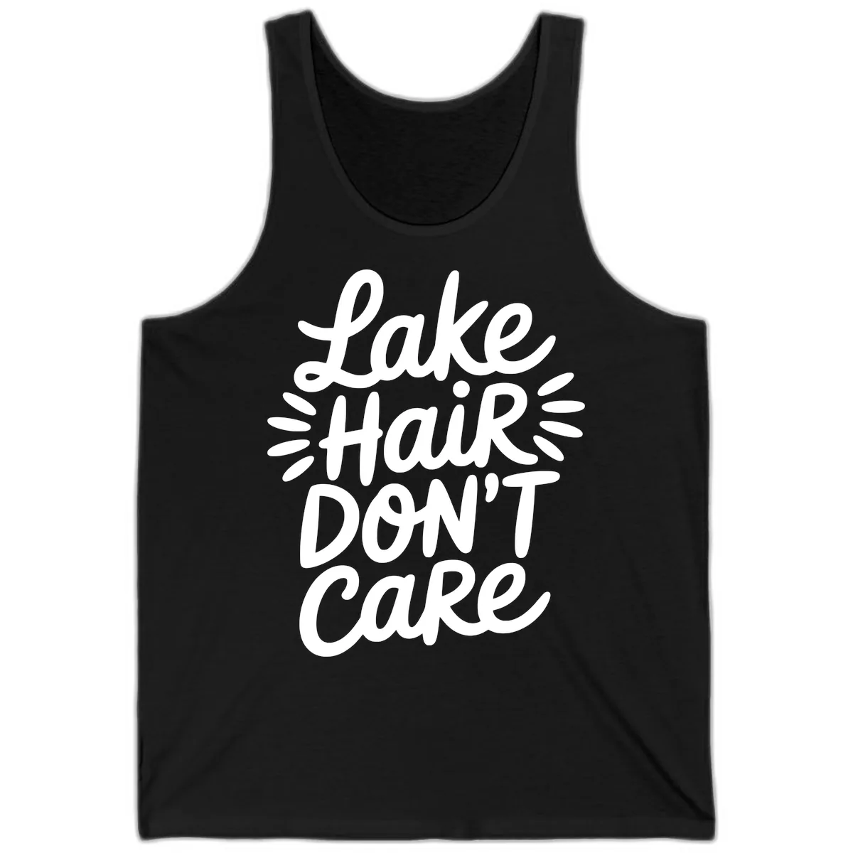 Lake Hair Don't Care Typography Design Tank in Black