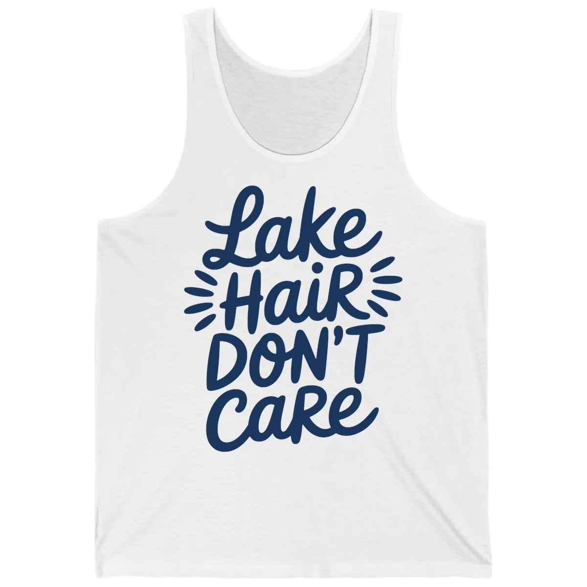 Lake Hair Don't Care Typography Design Tank in White