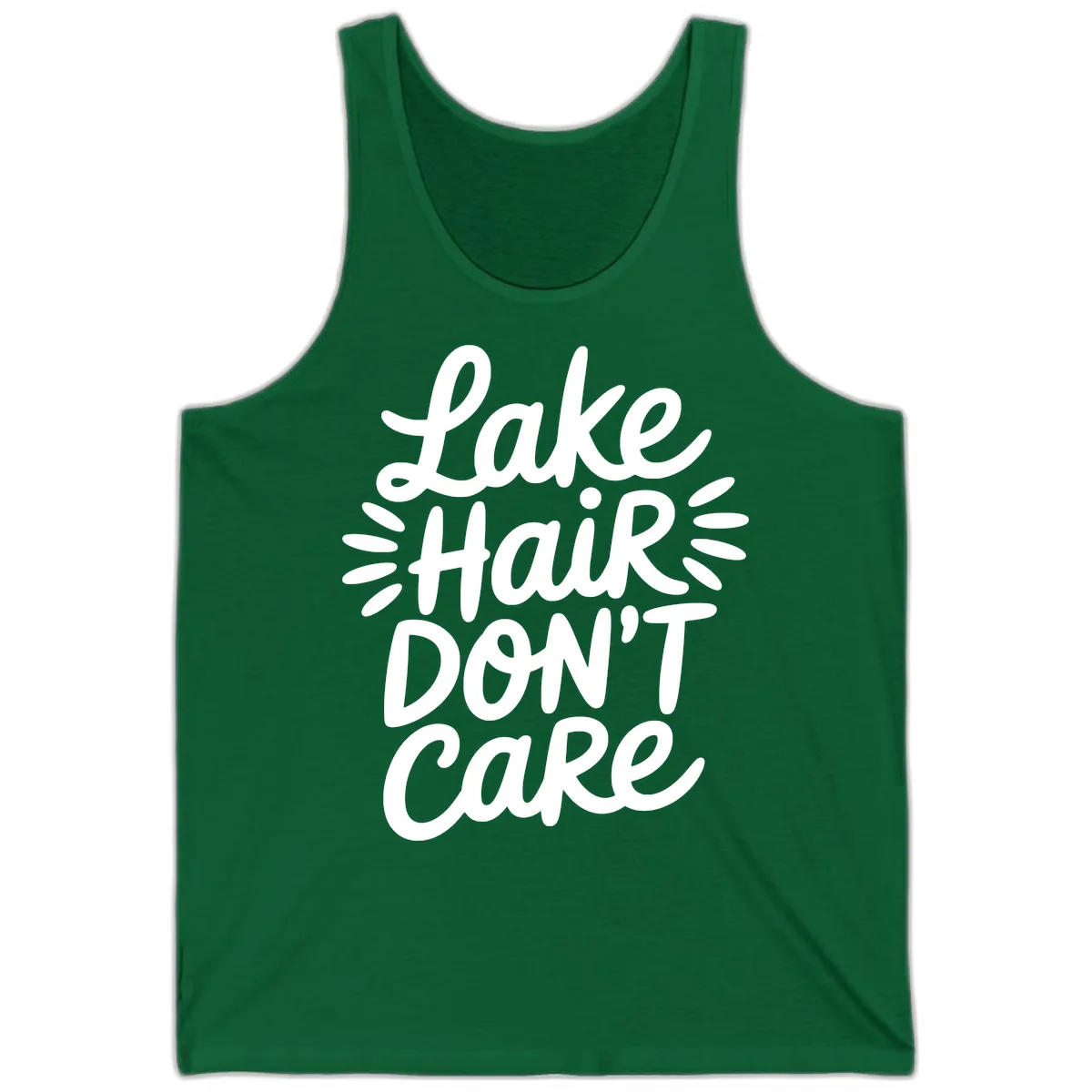 Lake Hair Don't Care Typography Design Tank in Kelly