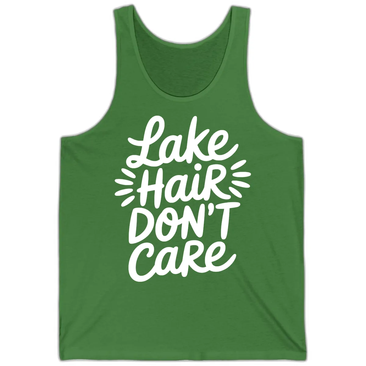 Lake Hair Don't Care Typography Design Tank in Leaf