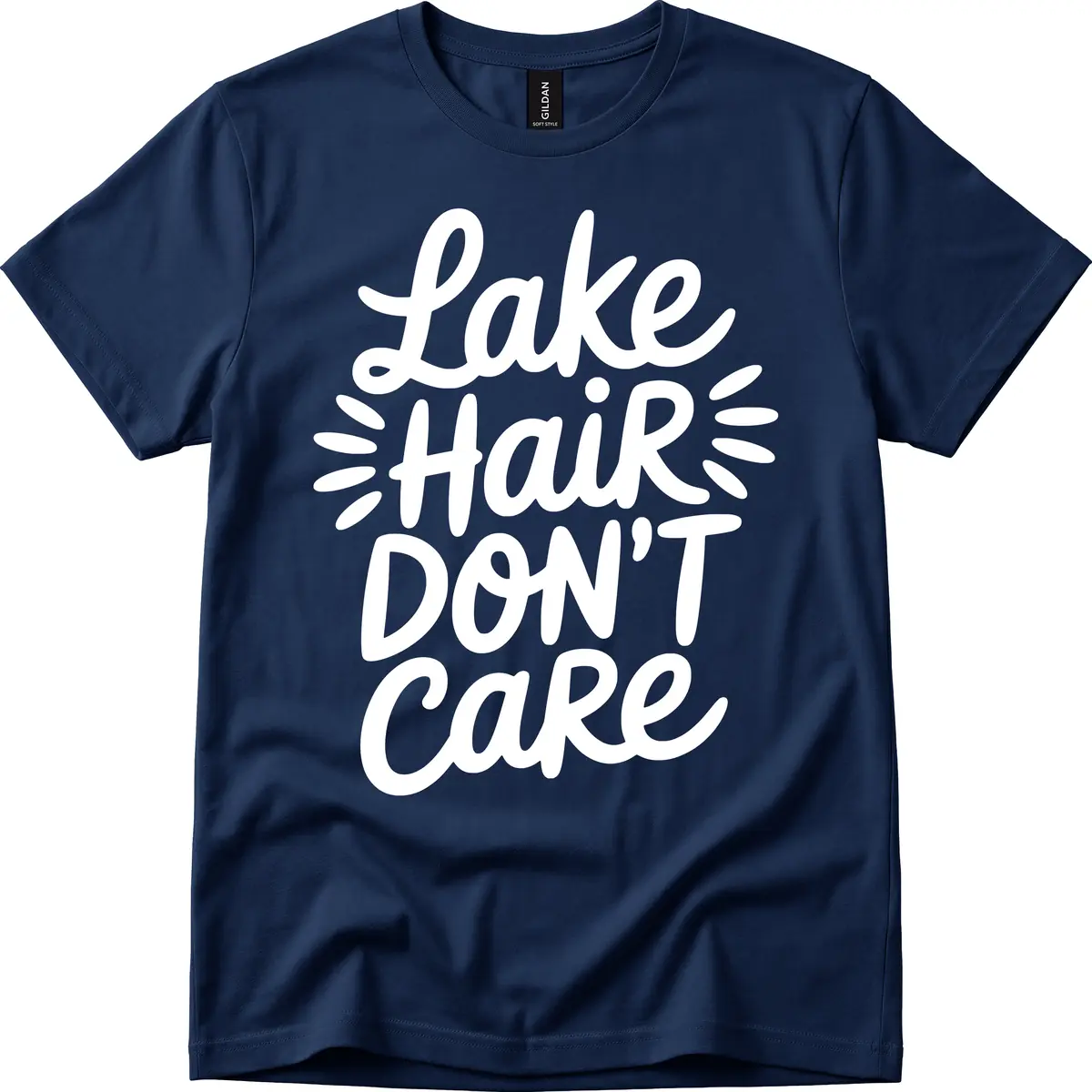 Lake Hair Don't Care Typography Design T-Shirt in Navy