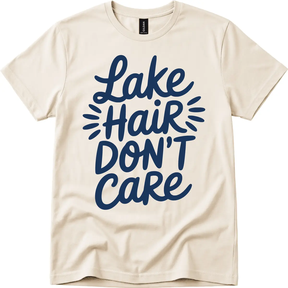 Lake Hair Don't Care Typography Design T-Shirt in Natural